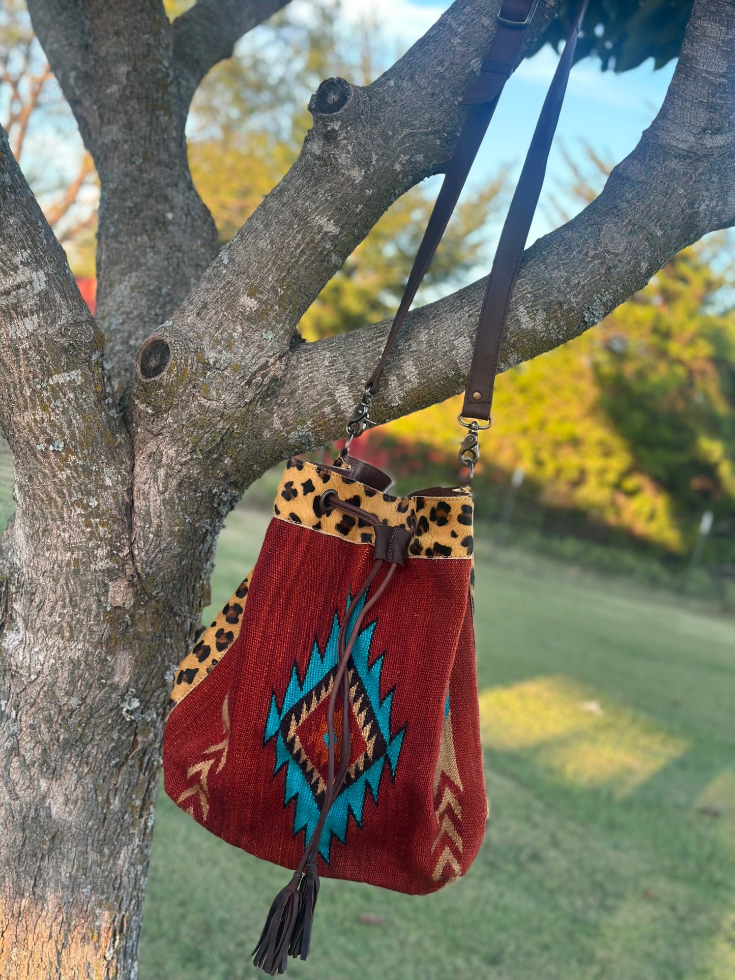Genuine Leather Western Bucket Bag