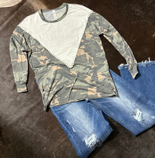 Cream V Camo Long Sleeve