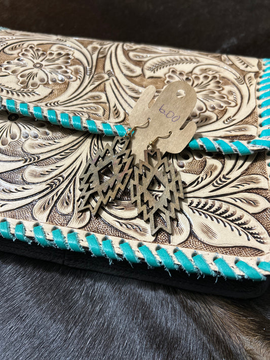 Brown Wooden Aztec Earrings